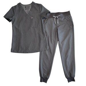 FIGS Gray Scrubs Top & Jogger Pants Set XXS